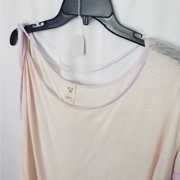 Free People Pluto Linen Blend one shoulder Drape Oversized Burnout tee Shirt S - Picture 6 of 16